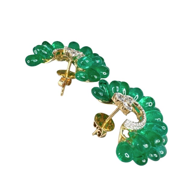 Early 21st Century Vintage Style Emerald & Diamond Grape Bunch Drop Earrings 18k Yellow Gold, A Pair For Sale - Image 5 of 8