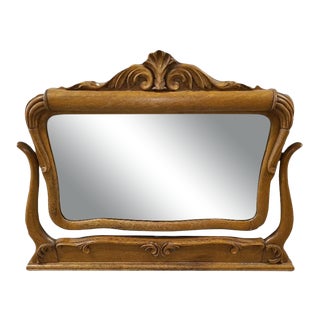 Antique Late 19th Century Oak Framed Beveled Swivel Dresser Mirror For Sale