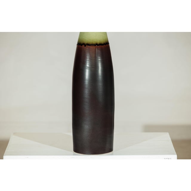 Charcoal Artisan Tall Ceramic Vase with Charcoal Body and Moss Green Glazed Neck For Sale - Image 8 of 18