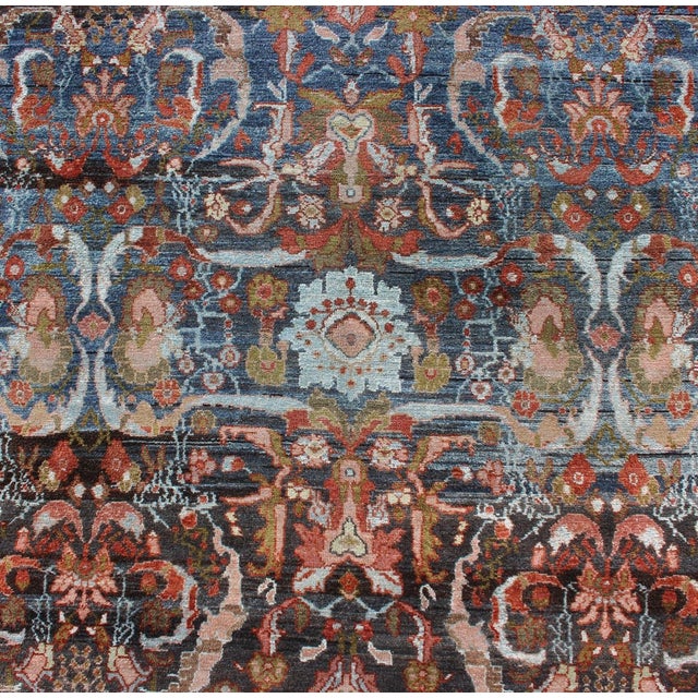 Antique Persian Hamedan Rug with All-Over Geometric Design in Blue, Brown Field Measures: 5'7 x 10'6. Fine weave Hamedan...