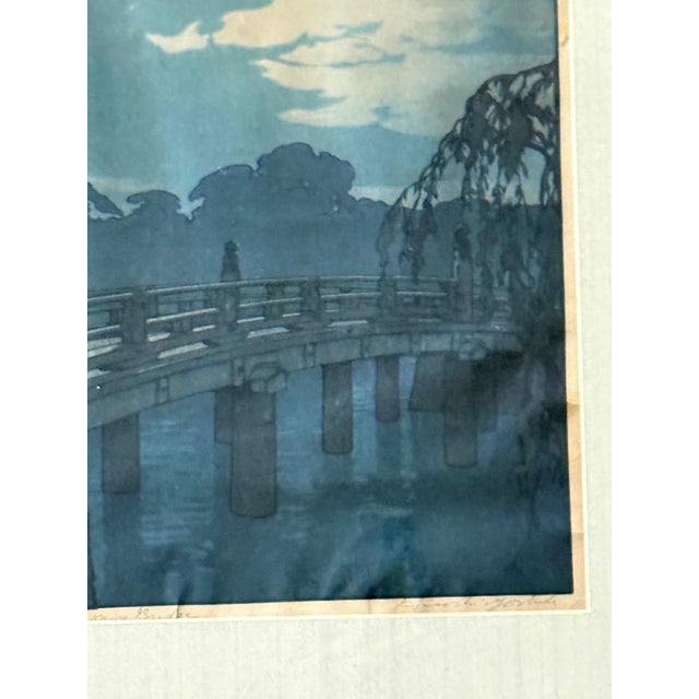 Framed Japanese Woodblock Print Yoshida Hiroshi Hirakawa Bridge For Sale - Image 9 of 12