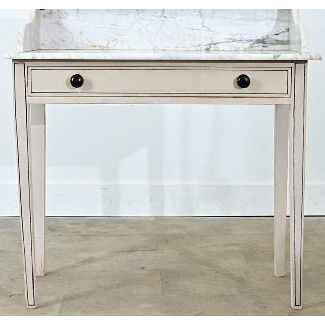 English 19th Century White Marble Top Vanity with New Paint For Sale - Image 12 of 16