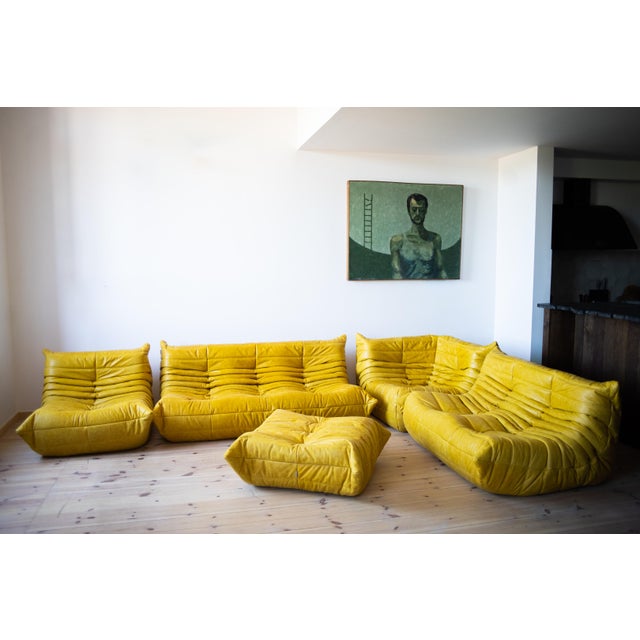 Yellow Yellow Dubai Leather Togo Sofa, 1970s, Set of 5 For Sale - Image 8 of 8