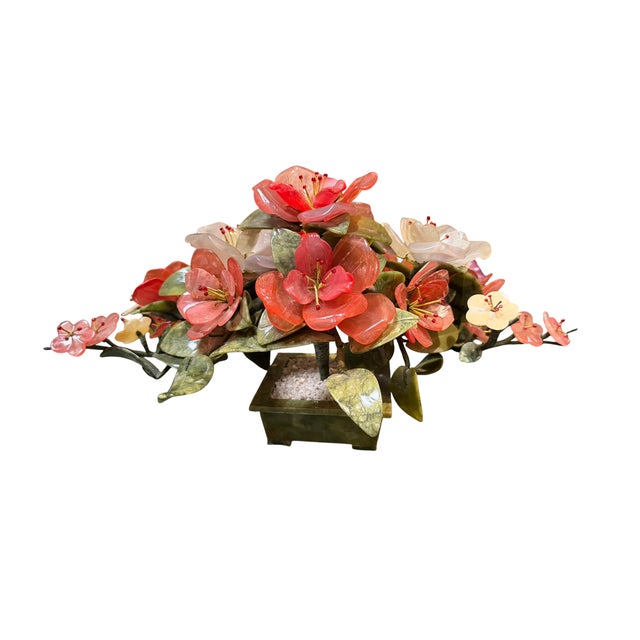 Chinese Jade Tree With Rose Quartz & White Carnelian Botanicals in Jade Planter.