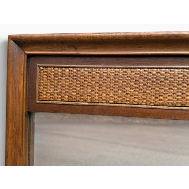 Mid-Century Modern Pair of Large Mid-Century Modern Walnut and Cane Wall Mirrors by R-Way Furniture For Sale - Image 3 of 13