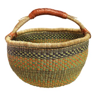 Lg African Bolga Ghana Market Basket 18" Diameter For Sale