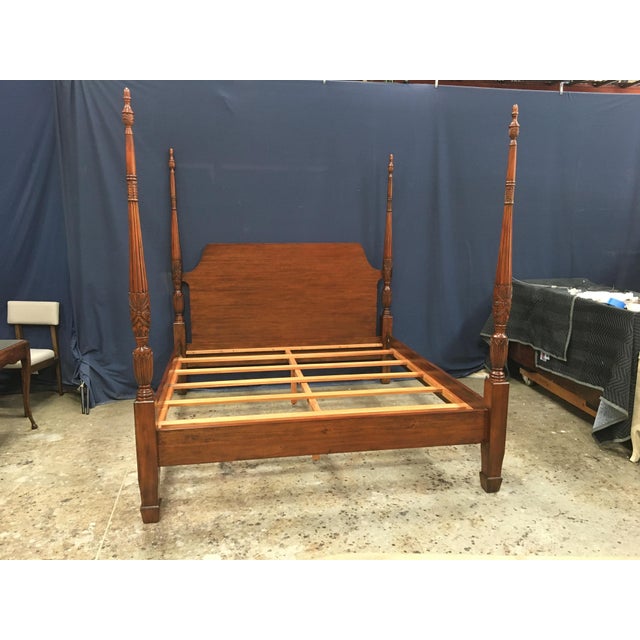 This is a king size mahogany Rice Carved Bed by Leighton Hall. Its design was inspired by poster beds from the Regency...