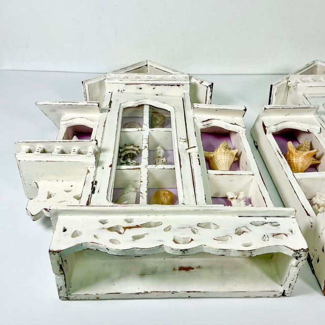 Vintage Coastal Boho Chic Lavender Ground Beach House Divided Shadowbox Decorative Object, Seashell Collection - A Pair For Sale - Image 16 of 18