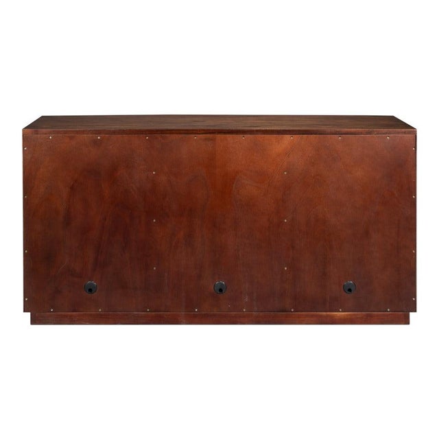 Wood Modern Bowfront Walnut Credenza - Sculpted Stainless Pulls For Sale - Image 7 of 12