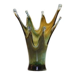 1970s Extra Large Art Glass Crown Vase For Sale