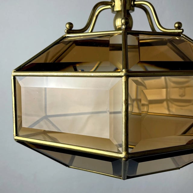 Vintage Diamond Hex Crystal Pendant Lamp in Golden Brass, Italy, 1960s For Sale - Image 13 of 18