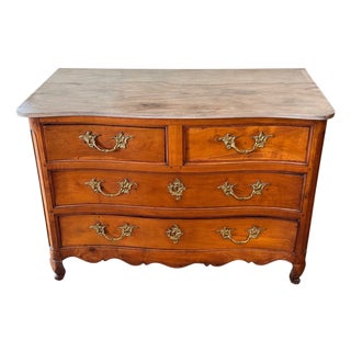 18th Century French Louis XV Walnut Serpentine Commode With Rococo Brasses For Sale