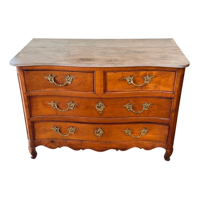 18th Century French Louis XV Walnut Serpentine Commode With Rococo Brasses For Sale