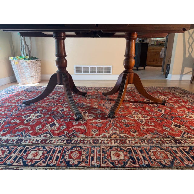 Vintage Banded Mahogany Double-Pedestal Dining Table (Seats 10-12) With 2 Documented 1971 Hickory Mfg. Co. Chairs & 2 Queen Anne-Style Armchairs For Sale In Denver - Image 6 of 13