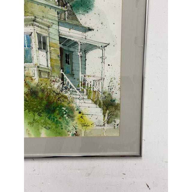 Victorian Marilyn Simandle Oldest House Framed Watercolor, Circa 1976 For Sale - Image 3 of 11