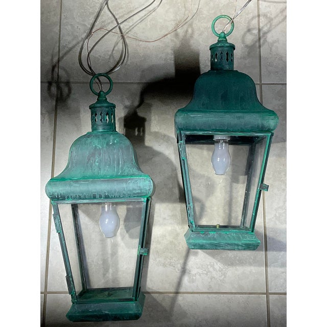 Pair of Vintage Solid Brass Hanging Lanterns. 20”.5 H X 8”.5w X 8”.5 W For Sale - Image 17 of 17