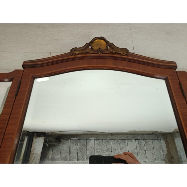 Tan Antique Walnut Triptych Mirror For Sale - Image 8 of 15