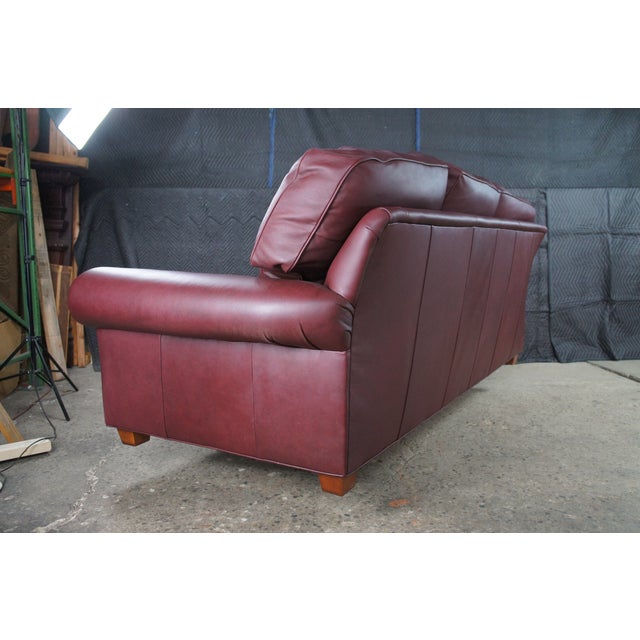 Vintage Hancock & Moore Traditional Red Leather 3 Seater Sofa Rolled Arms For Sale - Image 11 of 13