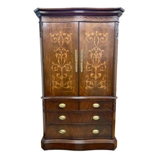 Councill Craftsmen Inlaid Mahogany Bedroom Armoire Wardrobe Chest For Sale