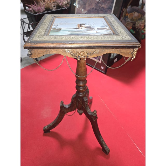Napoleon III Pedestal Table with Porcelain-Painted Top, in Good conditions. Designed before 1890