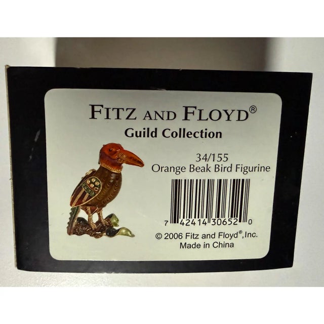 Orange Rare 2006 Fitz and Floyd Guild Collection Jeweled Orange Beak Bird With Box For Sale - Image 8 of 13