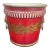 French Red & Gold Tole Cachepot With Lion Head Handles and Pierced Gallery Rim For Sale