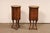 A unique pair of Italian wooden cylindrical end tables on triangular bases, from the early to mid 20th century. These...