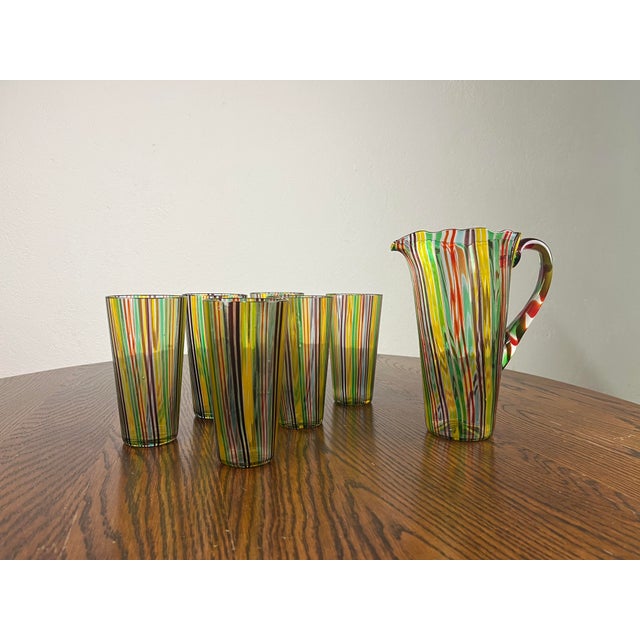 Venini Vintage Glasses with Murano Glass Carafe by Gio Ponti for Venini, 1950s, Set of 7 For Sale - Image 4 of 9