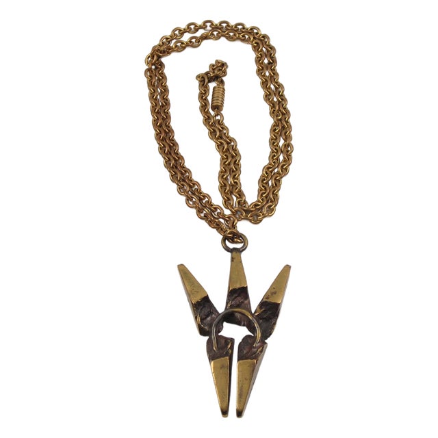 French Sculptor Henri Nogaret Mid-Century Brutalist Bronze Pendant Necklace For Sale