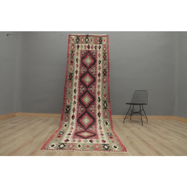 Rustic 1970s Southwestern Style Handmade Red Oushak Kilim Runner Rug For Sale - Image 3 of 12