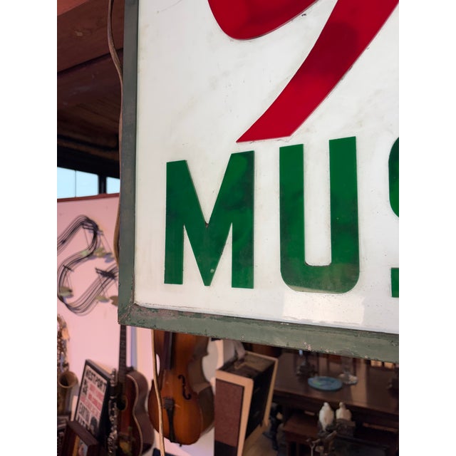 Large Vintage "George's Music Store" Commercial Hanging Sign For Sale - Image 4 of 12