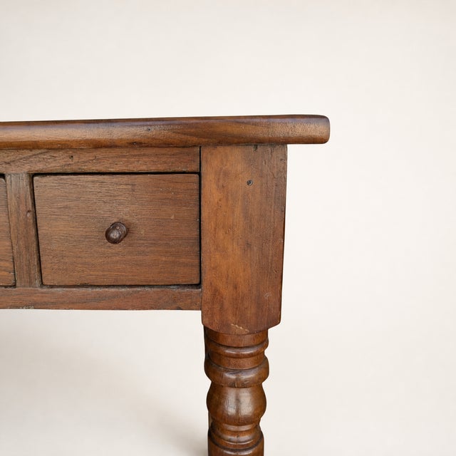 Antique Walnut Three-Drawer Writing Desk With Turned Legs For Sale - Image 12 of 18