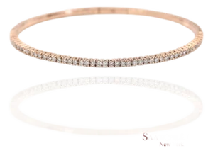 14k (585) Solid Rose Gold Flexible Natural Diamond Bangle Tennis Bracelet