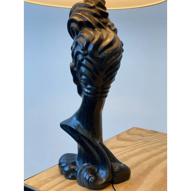 Vintage Rare Stylized Hand-Carved Oak Male Bust Lamp, Circa 1950s For Sale In New York - Image 6 of 13