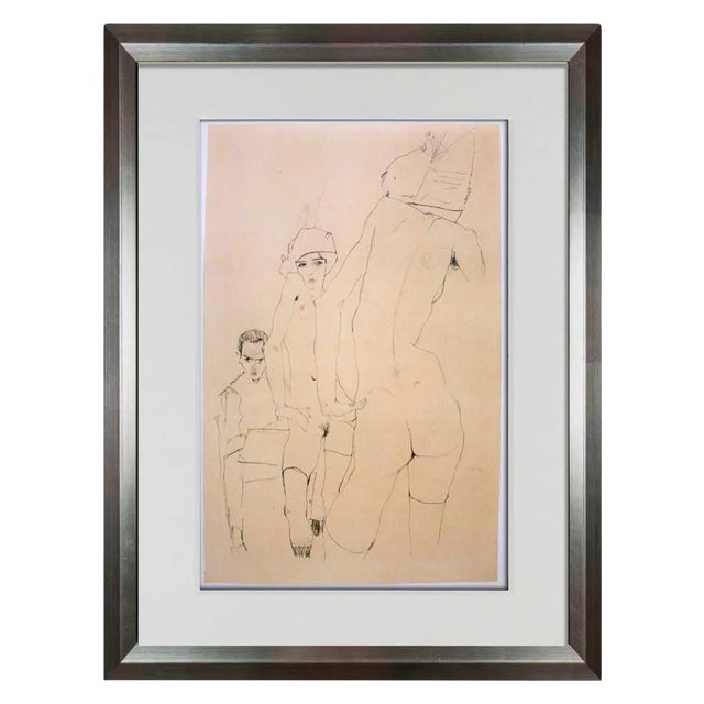 Modern Egon Schiele Lithograph "...Nude Model Before a Mirror" W/Frame For Sale