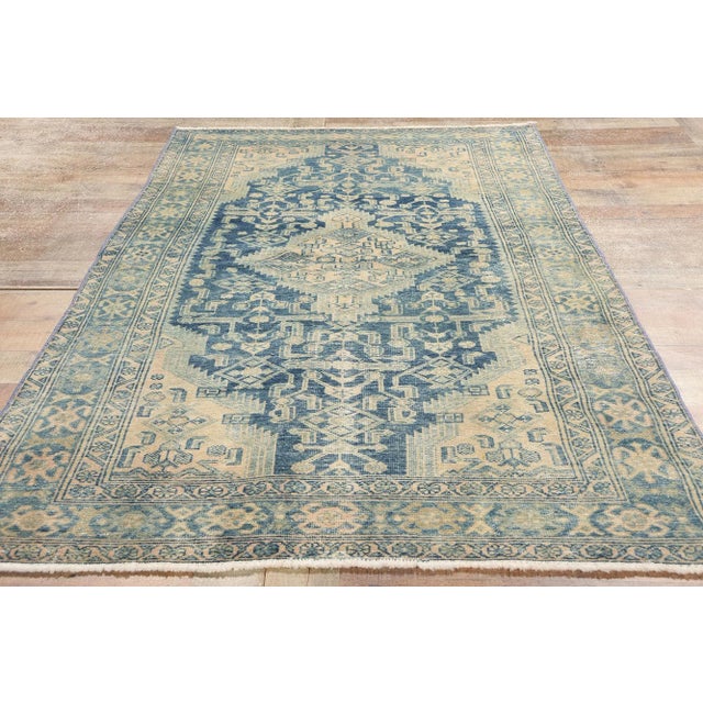Cerulean Antique-Worn Blue Persian Malayer Rug - 03'11 X 07'03 For Sale - Image 8 of 10