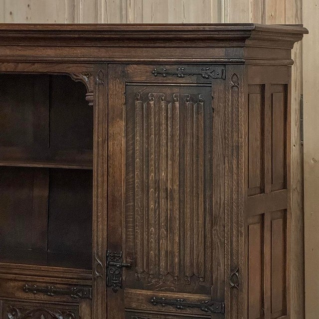 French Gothic Revival Carved Oak Cabinet Bookcase For Sale - Image 10 of 18