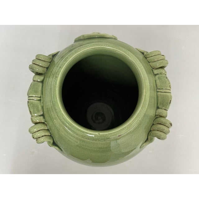 2010s Leona for Neiman Marcus Italian Green Crackle-Glazed Ceramic Vase For Sale - Image 5 of 12