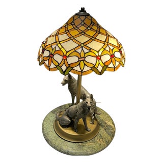 Vintage Dog Table Lamp in the style of Tiffany with Marble Base, 1950s For Sale