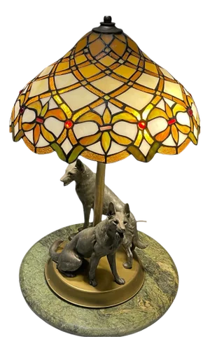 Vintage Dog Table Lamp in the style of Tiffany with Marble Base, 1950s