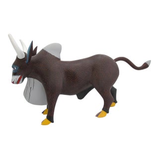 Alebrije Oaxaca Mexico Morales Folk Art Carved Wood Bull Figurine Sculpture For Sale