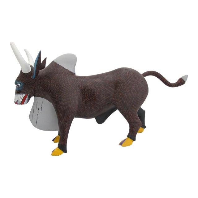 Alebrije Oaxaca Mexico Morales Folk Art Carved Wood Bull Figurine Sculpture For Sale