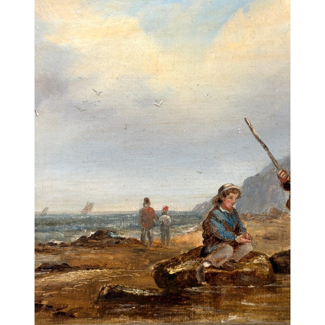 English Victorian Seascape of Boys Shrimping, Attributed to Matthew Thompson For Sale - Image 4 of 16