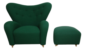 Set of The Tired Man Lounge Chair with Ottoman in Green Hallingdal Fabric by Fleming Lassen