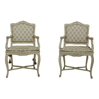 Italian Paint Decorated Distressed Finish Armchairs - a Pair For Sale