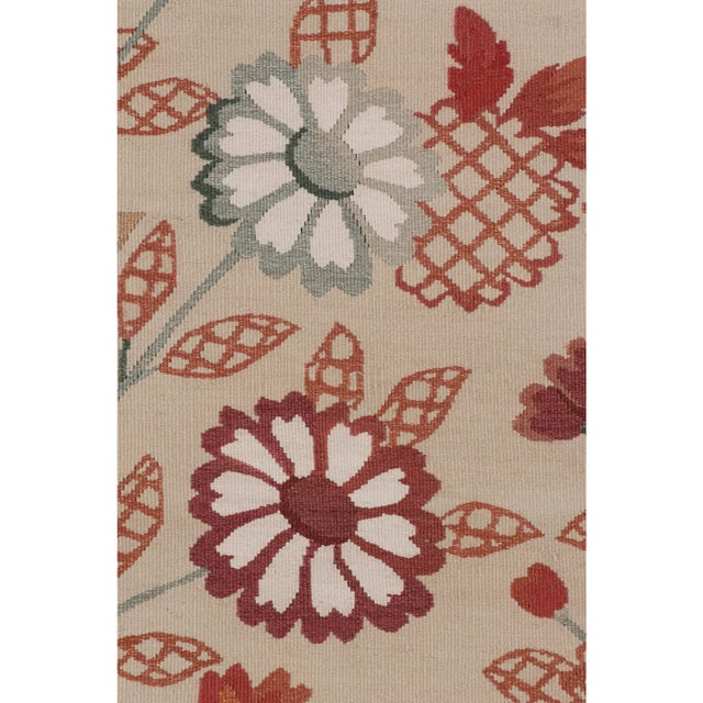Textile Rug & Kilim's Aubusson Rug, Cream With Red and Sage Floral Patterns For Sale - Image 7 of 8