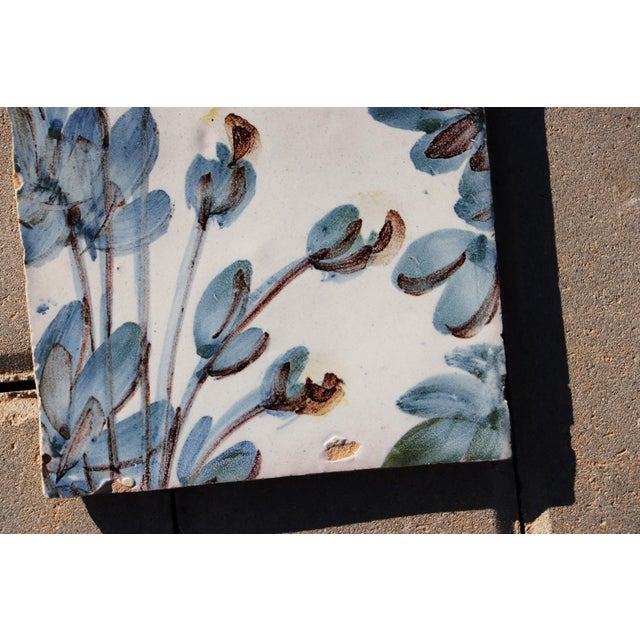 18th Century Portuguese Polychrome Tile Floral Botanical Design Antique Hand Painted For Sale - Image 6 of 8