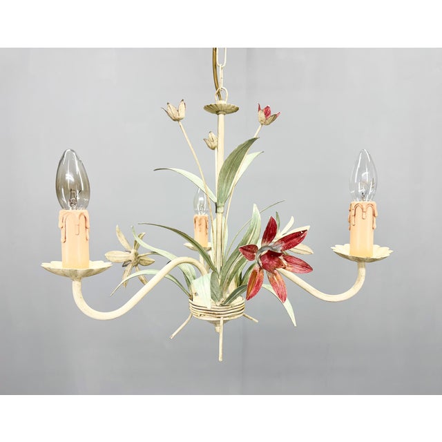 1970s Vintage Metal Floral Chandelier, France, 1970s For Sale - Image 5 of 12