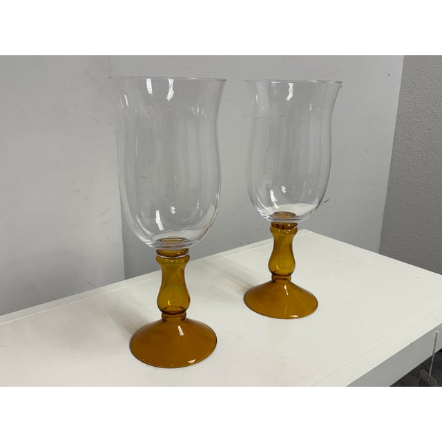 Contemporary Glass Pedestal Hurricane Candleholders, Pair For Sale - Image 3 of 12
