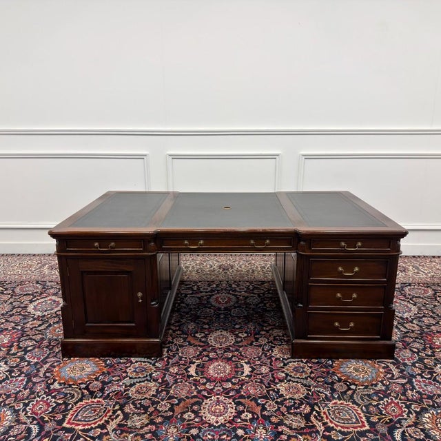 Large Classic English Chesterfield Partner Desk For Sale - Image 4 of 18